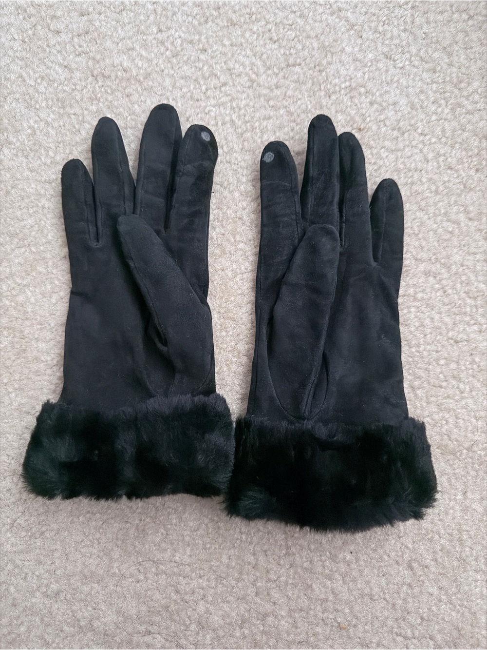 UGG Black Lamb Suede Gloves with Fur Cuff